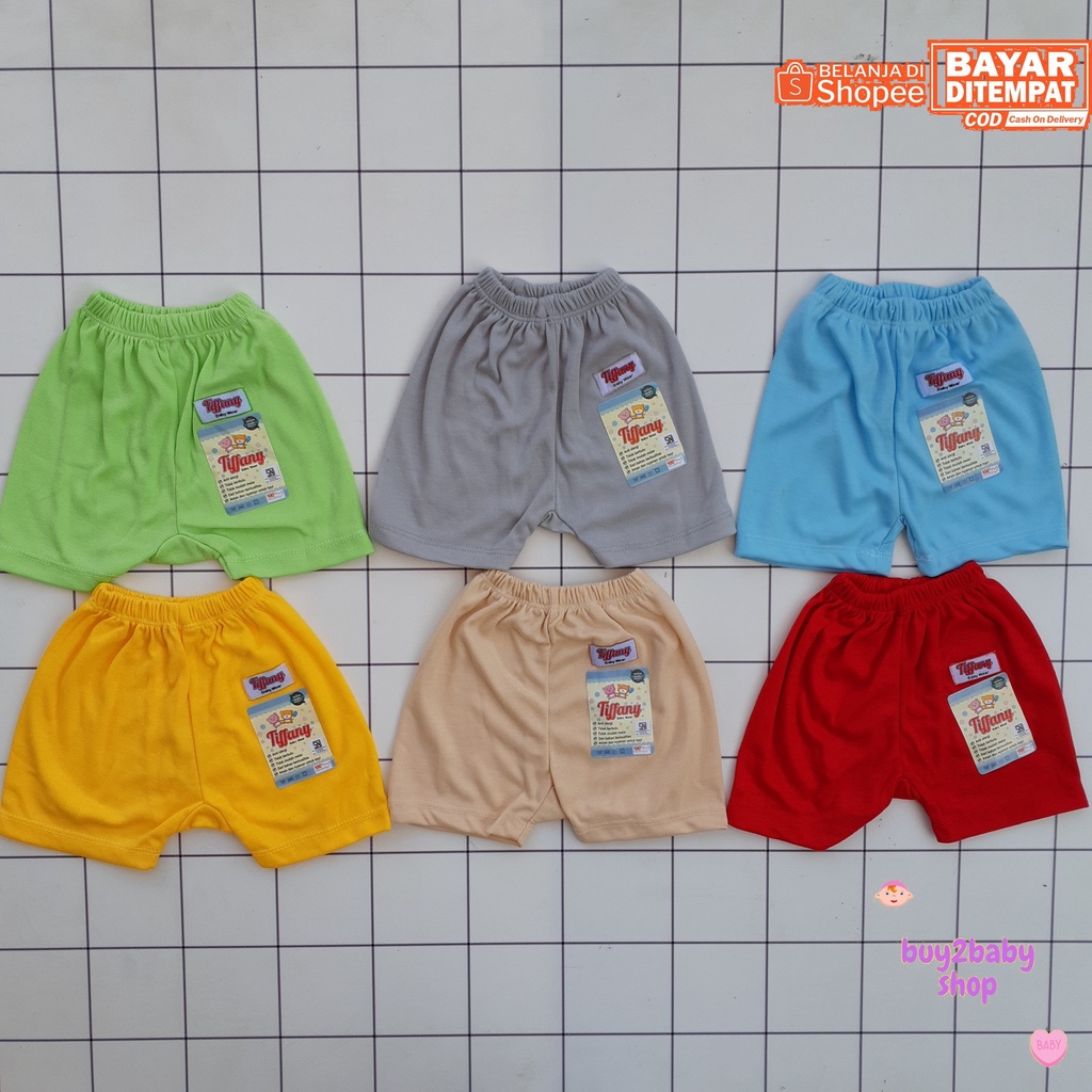 Celana pendek bayi katun full color Tiffany 0-3 Bulan isi 6 PCS