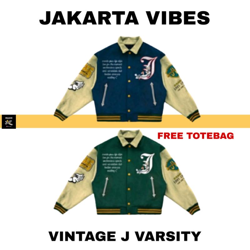 JAKARTA VIBES VARSITY JACKET / VINTAGE J VARSITY NAVY / VINTAGE J VARSITY HIJAU / JACKET PRIA WANITA