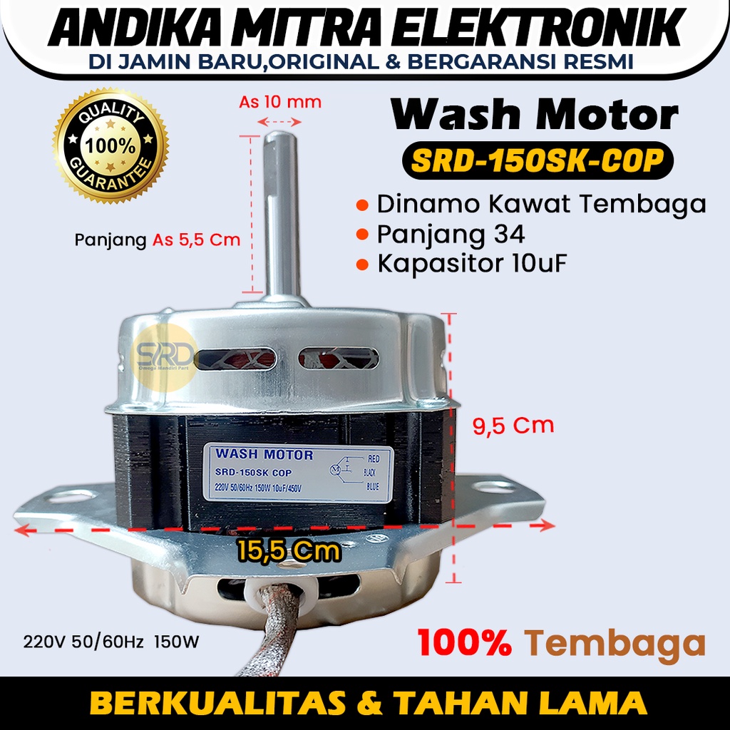 (H) Dinamo Tembaga Wash Motor Mesin Cuci As 10mm Merk Sanken SRD 150SK COP Cocok untuk Merk Mesin Cuci Lainnya