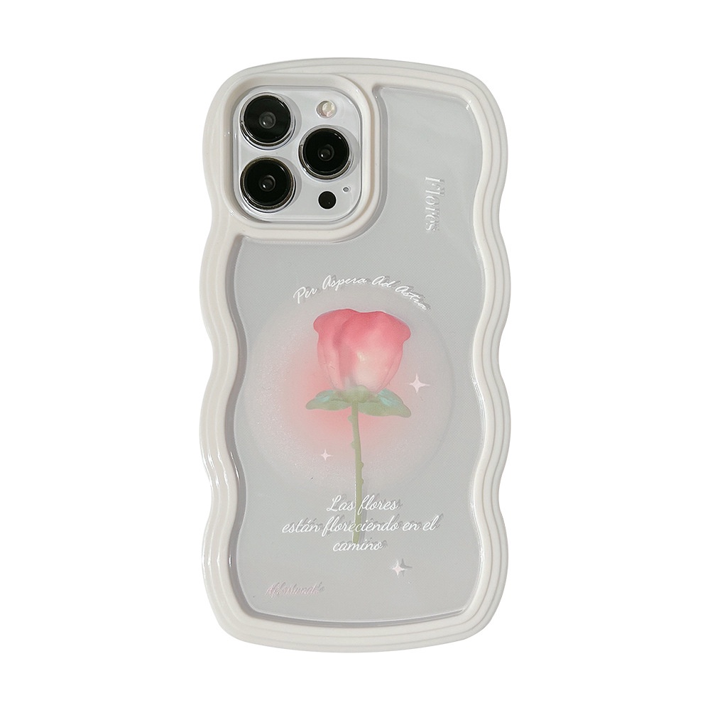 Musim Panas Halo Dyeing Rose Twist Edge White Phone Case Dengan Rantai Manik-Manik Mutiara Untuk X XR XS 11 12 13 14 PLUS Mini PRO MAX Soft Cover