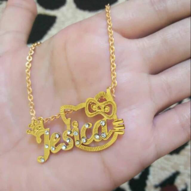 kalung titanium anti karat / kalung wanita / kalung nama lapis emas motif Hello Kitty / kalung anak