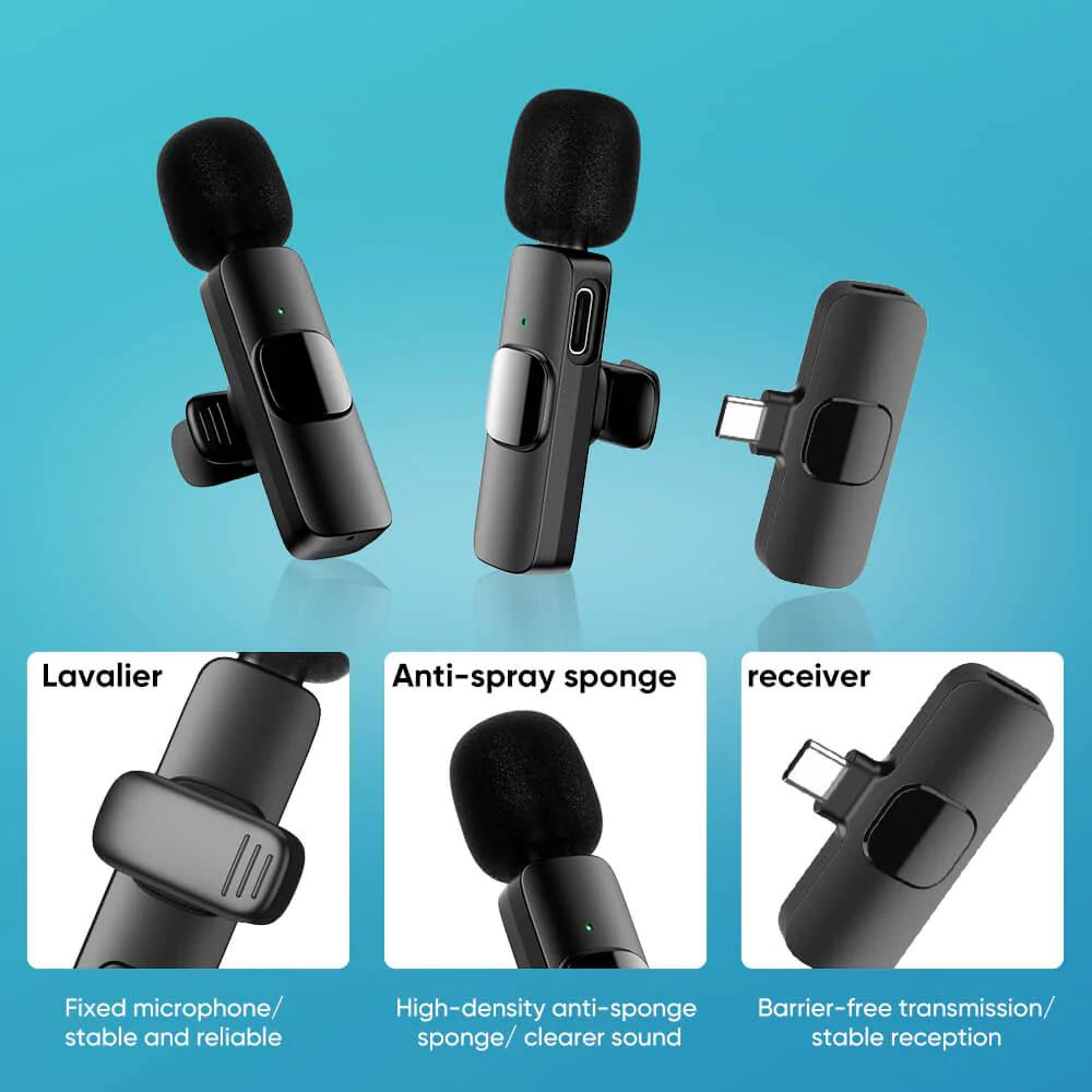 Mikrofon Nirkabel Lavalier Mic Portabel Audio Video Wireless Microphone Klip Untuk IPhone Android ( K8 / K9 )