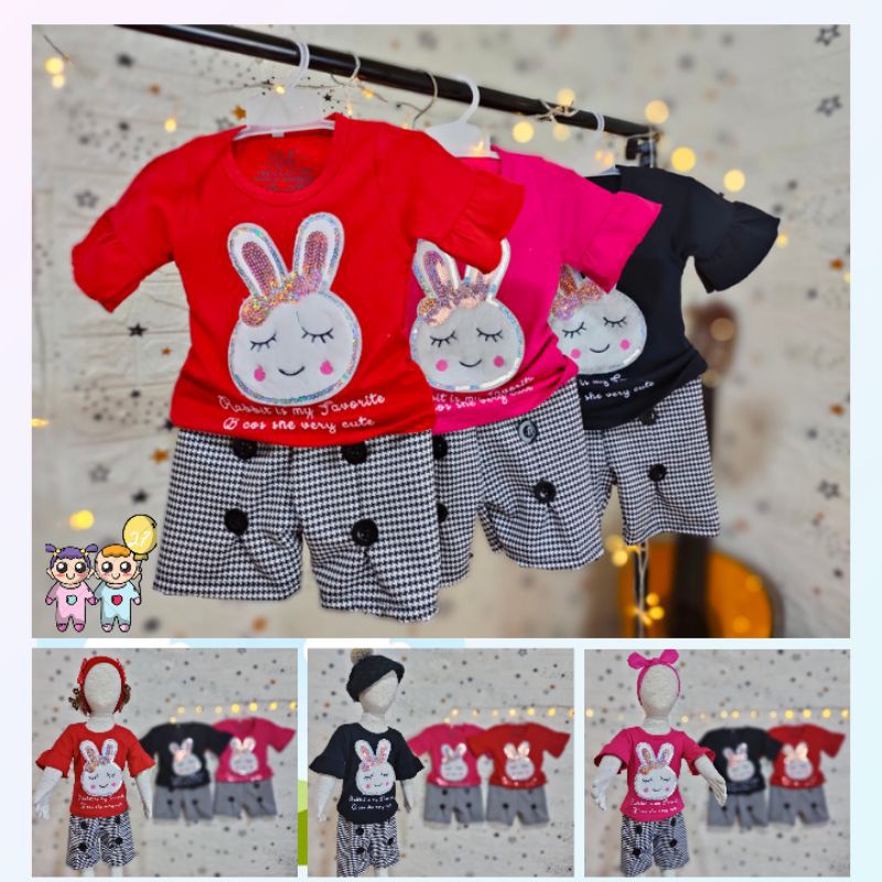 Setelan anak Perempuan usia 1-5 tahun BUNNY bahan Ducati Katun Spandek Premium