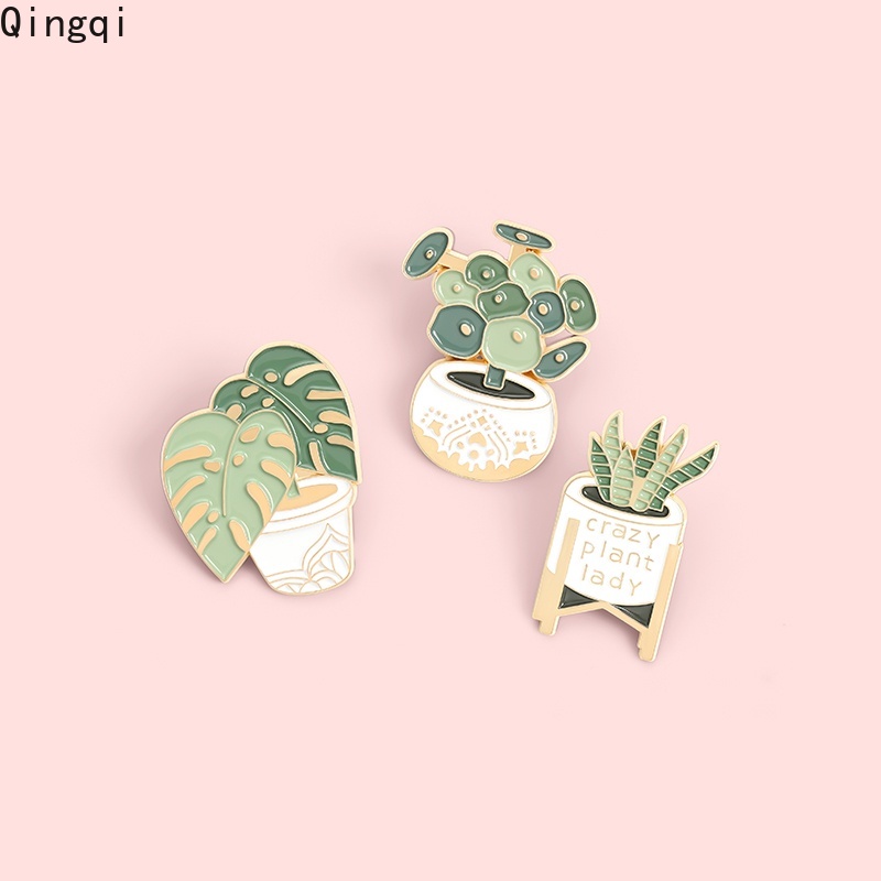 Bros Pin Enamel Desain Kartun Tanaman Pot Monstera Sansevieria Untuk Hadiah Teman