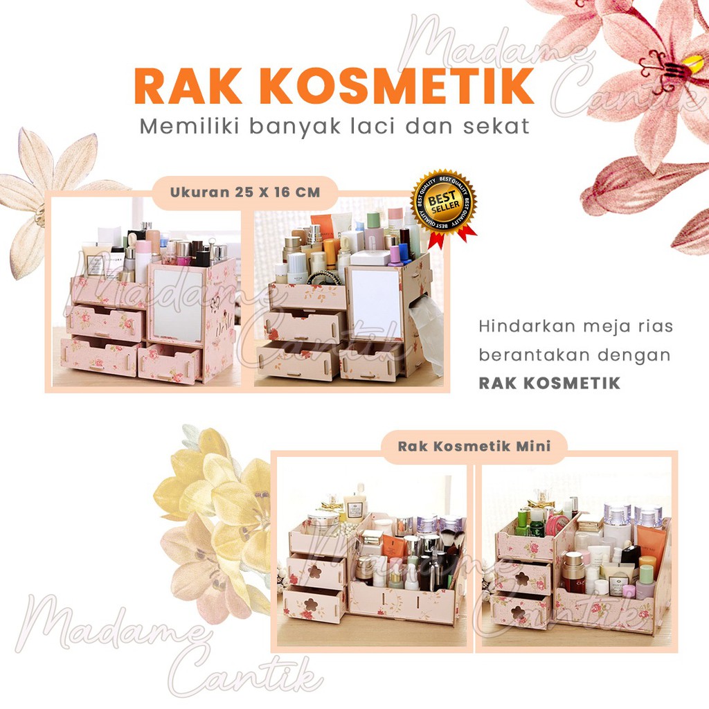 ✿ MADAME ✿ RAK KOSMETIK BONGKAR CERMIN BAHAN KAYU | RAK KOSMETIK MINI COSMETIC STORAGE