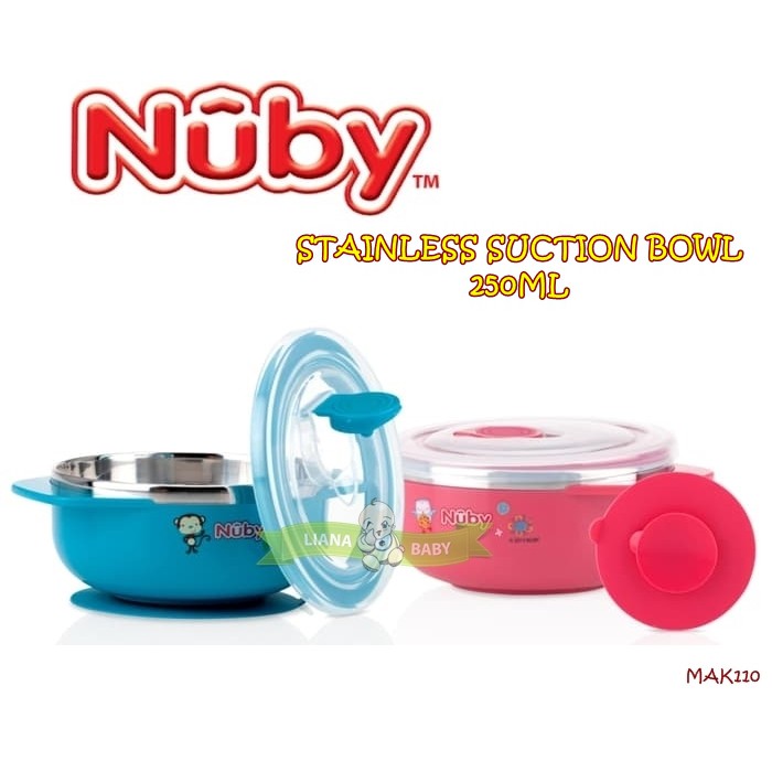 MAK110 MANGKOK NUBY STAINLESS SUCTION BOWL 250ML MANGKOK ANTI SLIP