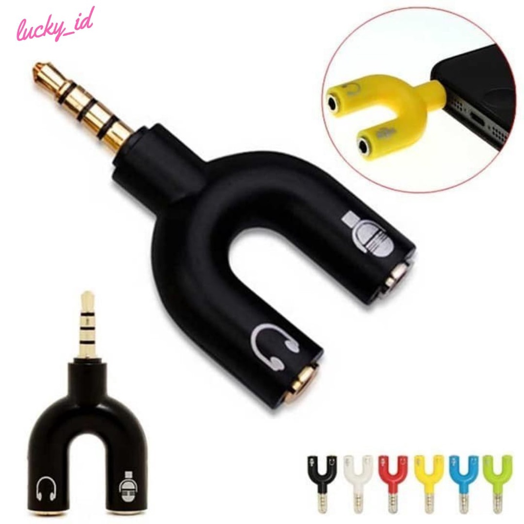 Audio Splitter Jack 3.5mm to dual female U Shape 2in1 (Mic &amp; Audio)