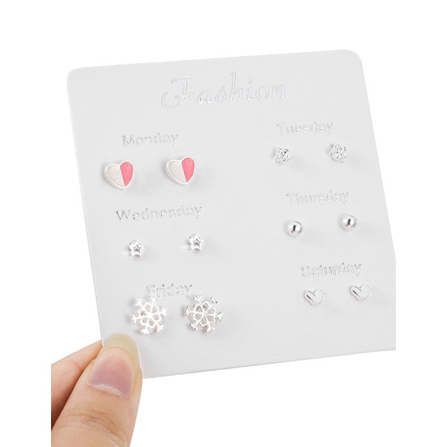 LRC Anting Set Elegant Alloy Heart Shape&amp;snowflake Decorated Earrings(6pairs) F22042