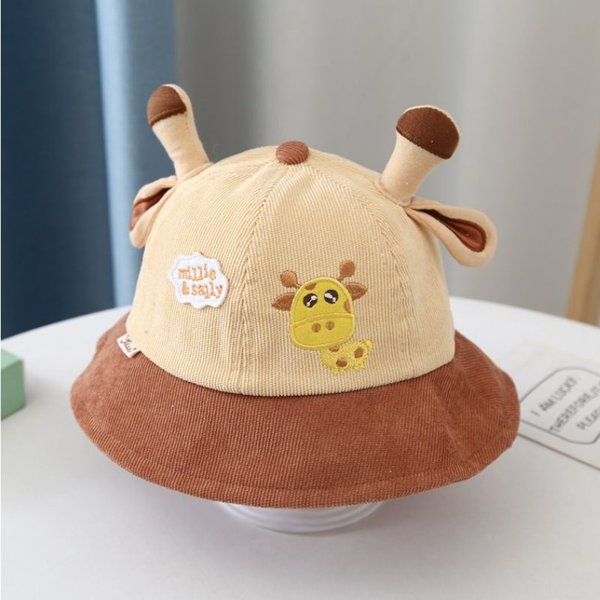 BUCKET TOPI ANAK MILLIE N SALLY GAMBAR JERAPAH TANDUK FASHION TOPI BAYI KEKINIAN CBKS VC-Bucket Millie Beige