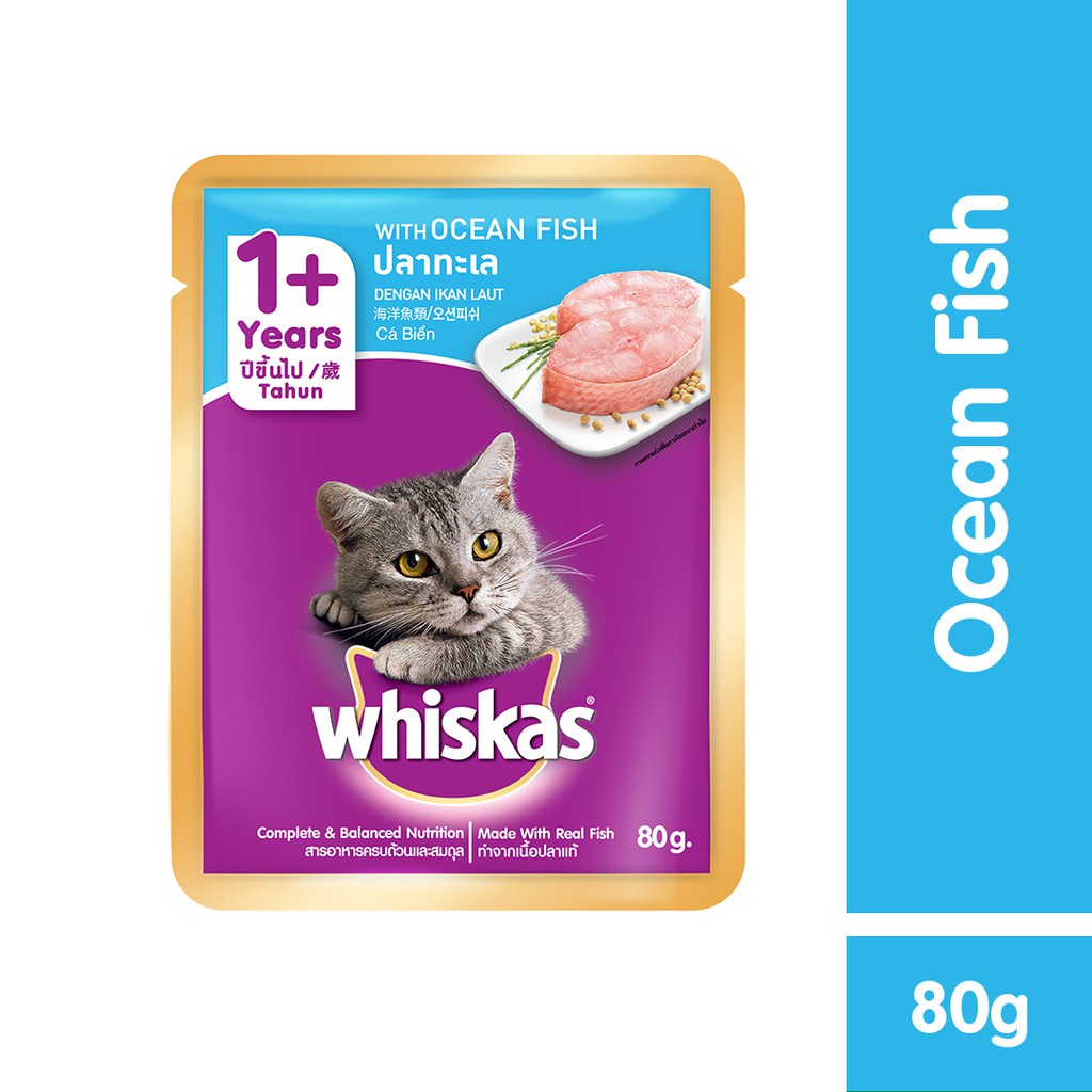 WHISKAS® Makanan Kucing Basah Pouch 80gr Isi 24-Ocean Fish
