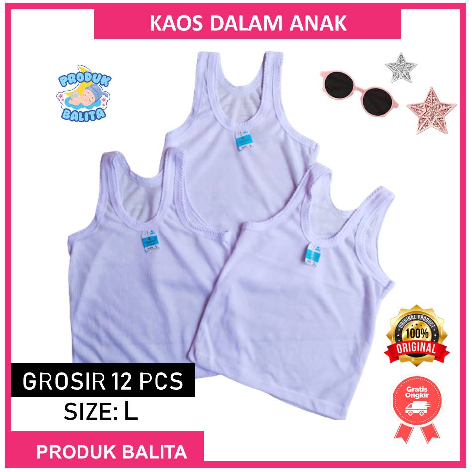 12 PCS Kaos Dalam Anak Perempuan Laki-Laki Kaos Singlet Bayi Size L