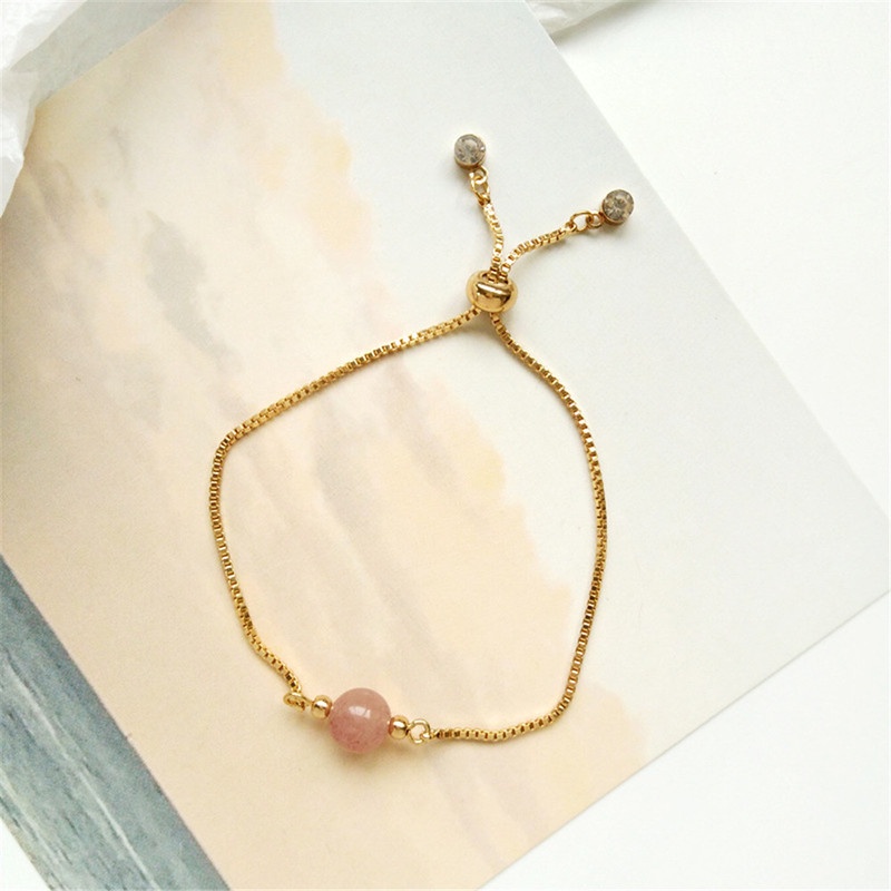 Gelang Kristal Opal Strawberry Adjustable Gaya Retro Korea Untuk Wanita