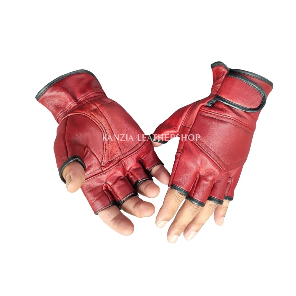 Sarung Tangan Kulit Motor Setengah Jari Kanzia Leathershop Yana Gloves