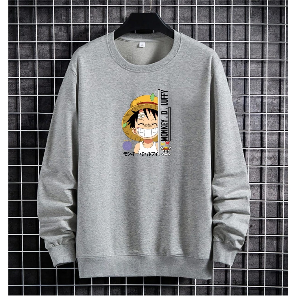 JOSJOLI_STORE/Sweater Luffy Angkat Tangan dan Luffy Nyengir/Atasan Pria Dewasa Lengan Panjang/L XL