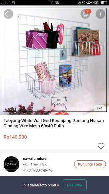 Taeyang-white Wall Grid Keranjang Gantung Hiasan Dinding Wire Mesh 60x40 Putih