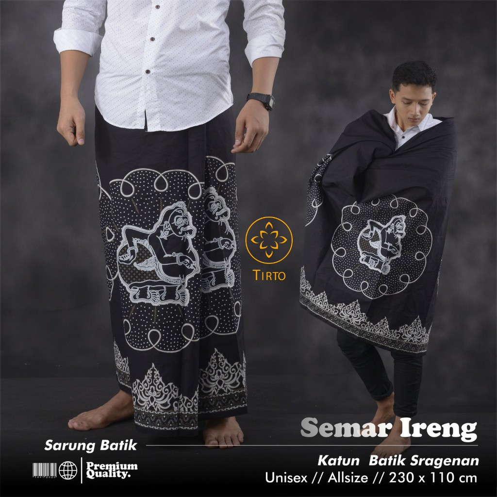TIRTO Sarung Batik Wayang Semar Ireng Hitam Katun Sunforized Adem Nyaman Dipakai Elegan Tirto