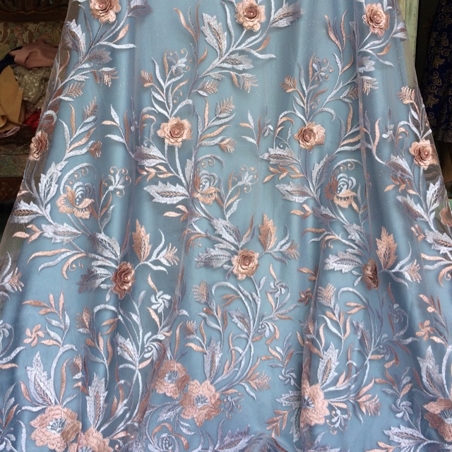 Kain tulle bordir 3d merambat 2warna/2tone