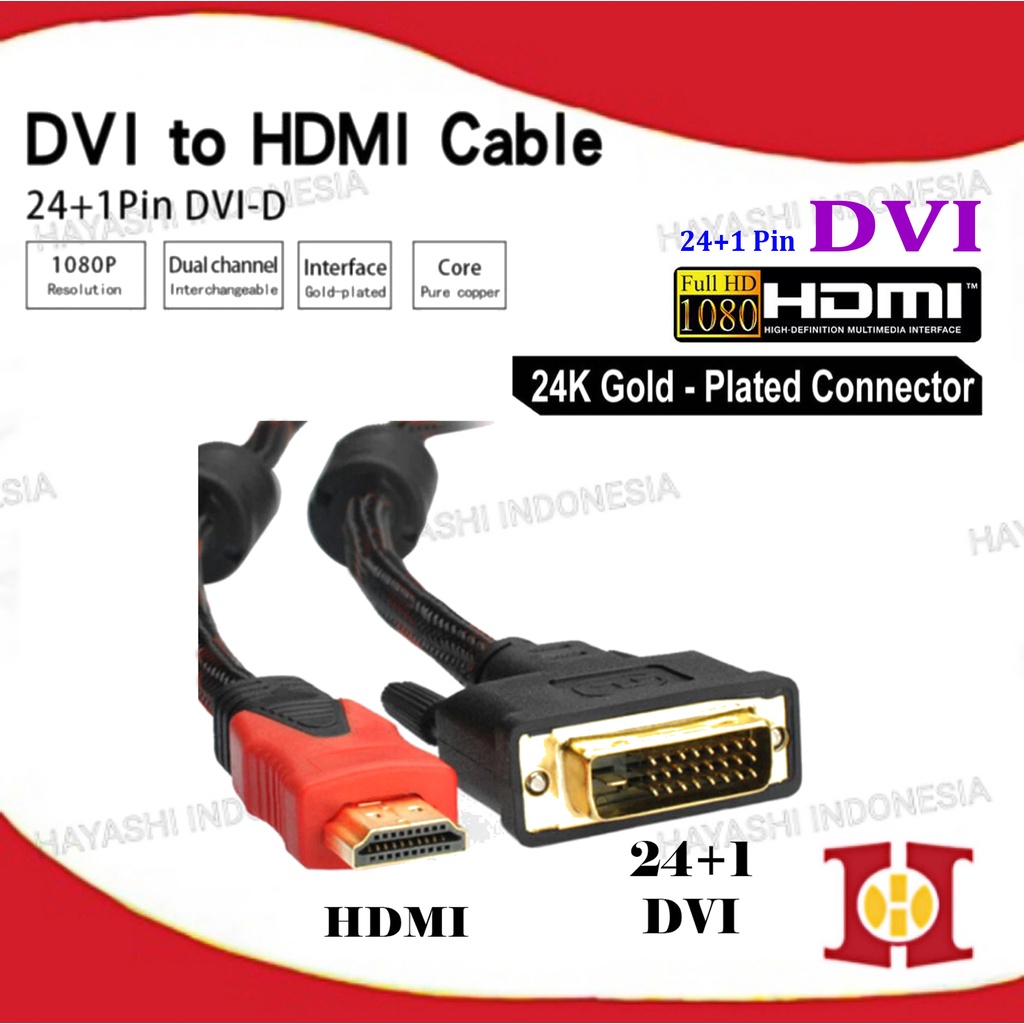 Cable Kabel HDMI Male To DVI Male 24+1 FULL HD 1080-P