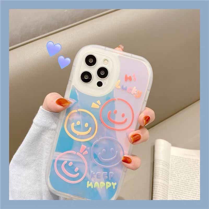 Case Transparan Motif Smiley Face Warna-Warni Untuk iphone 12 13 11 Pro Max X Xs Max Xr