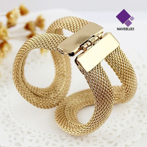 Naiveblue &gt; Gelang Bangle Cuff Mesh Lebar Gaya Punk Untuk Wanita