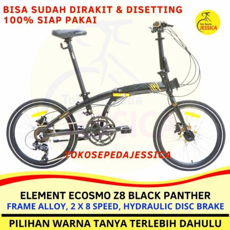 Sepeda Lipat 20 Element Ecosmo Z8 Black Panther Hydraulic Disc Brake Murah