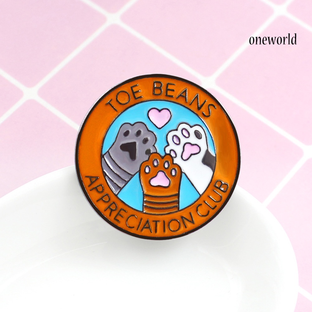 OW@ Cute Cartoon Cat Paws Round Enamel Brooch Pin Unisex Denim Jacket Collar Badge