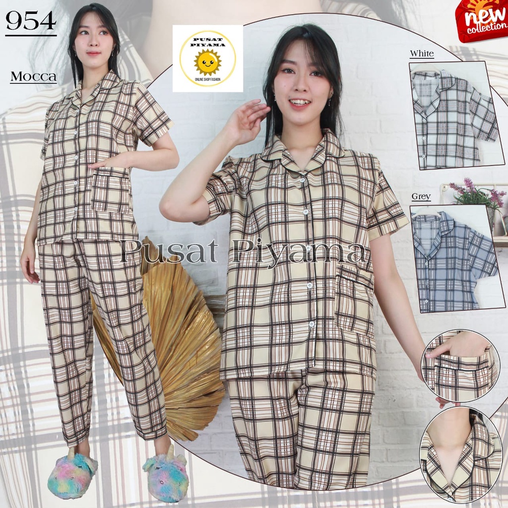 BAJU TIDUR MOTIF KOTAK MERYL SET PIYAMA WANITA CEWEK ABG