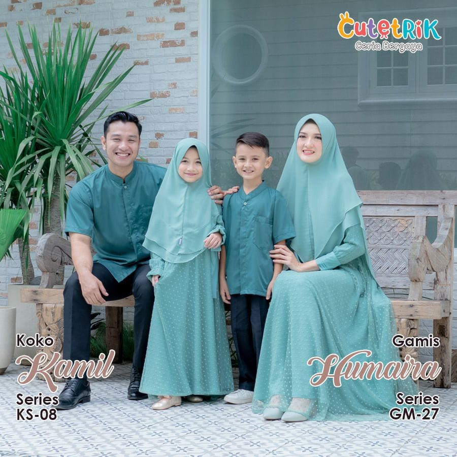 GM 27 Couple Baju Muslim Gamis Ibu Anak Cutetrik Humairah Green Jade Hijau Sage