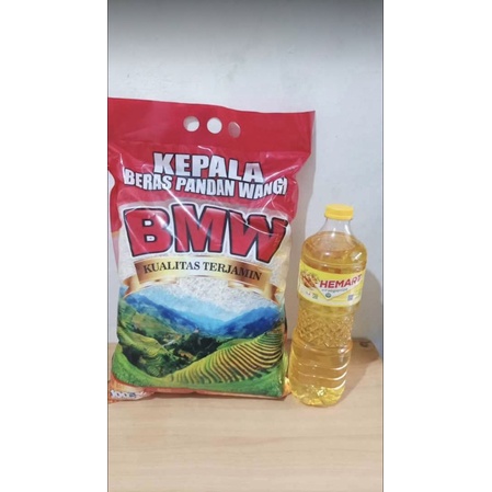 

paket beras 5liter, minyak 1 liter