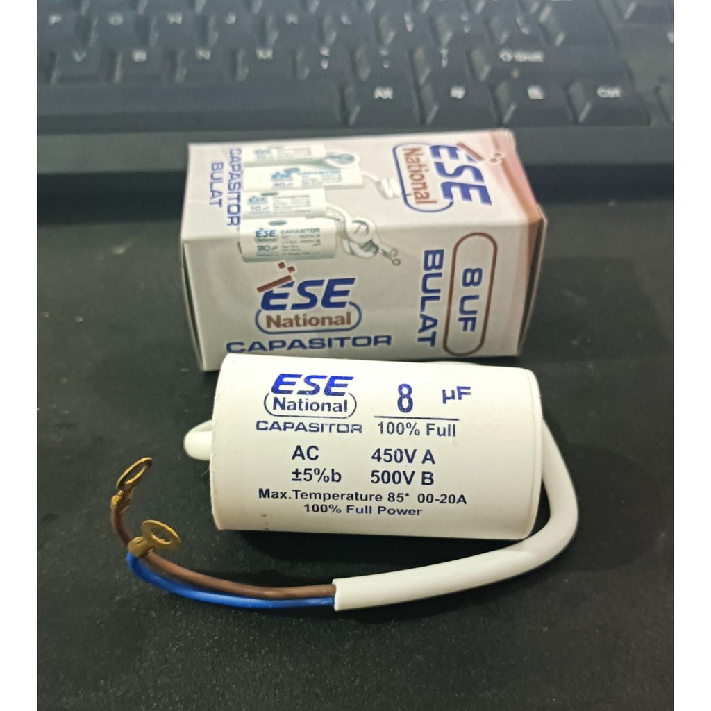 KAPASITOR BULAT ESE NATIONAL 8UF / KAPASITOR MESIN AIR 8UF / KONDENSOR