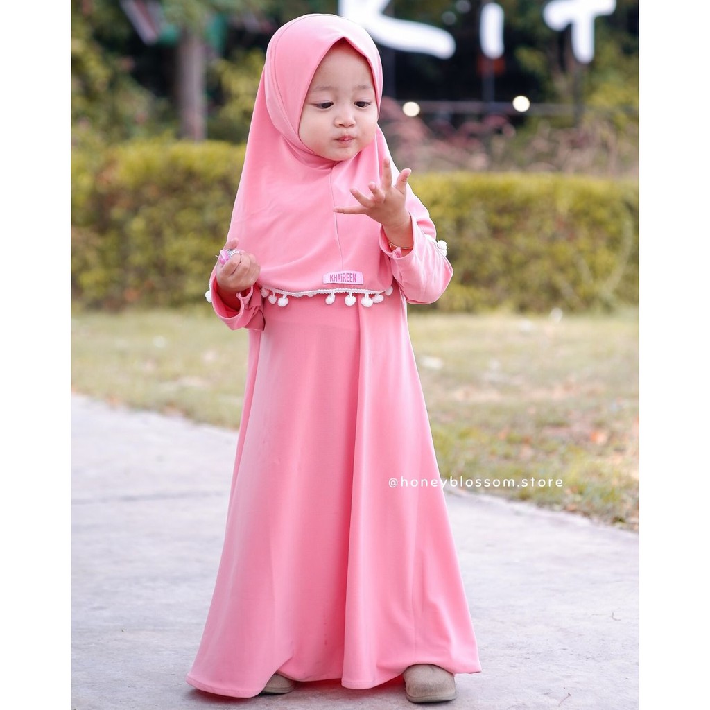 Gamis Bayi Perempuan Original Khaireen Pompom Jersey Import Newborn - 5 Tahun / Gamis Bayi