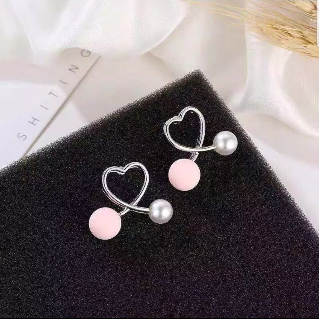 ANTING HEART PEARL KOREA / ANTING FASHION MURAH / ANTING LOVE WANITA