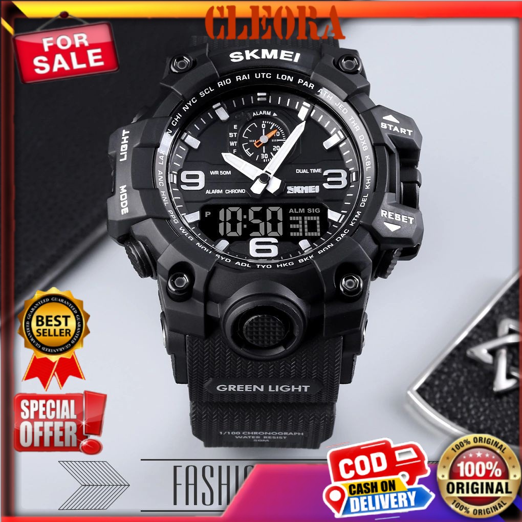 Jam Tangan Pria SKMEI 5ATM Digital Analog Chronograph Anti Air Original Laki Laki Perempuan Cowok Ce