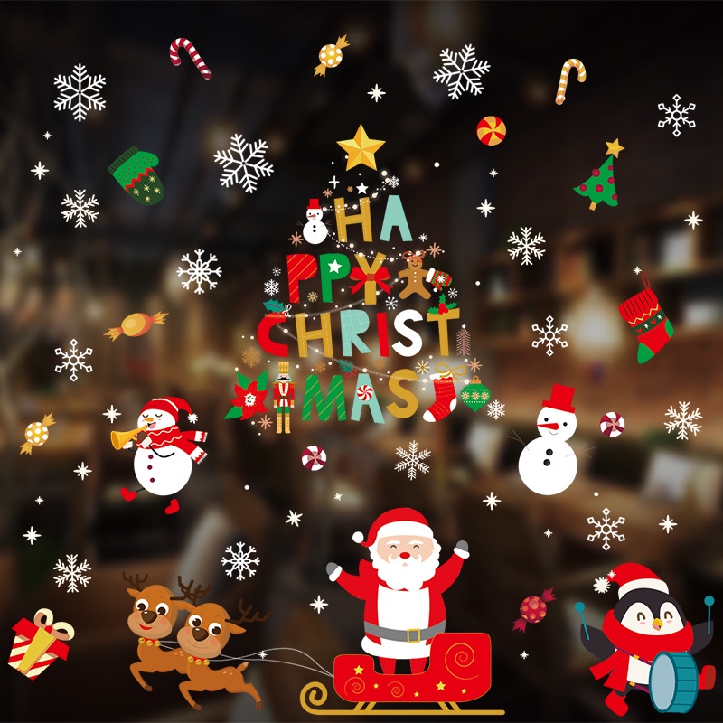 [ Merry Christmas Static Christmas Window Sticker Decorations for Home Living Room Bedroom  New Year Xmas ]