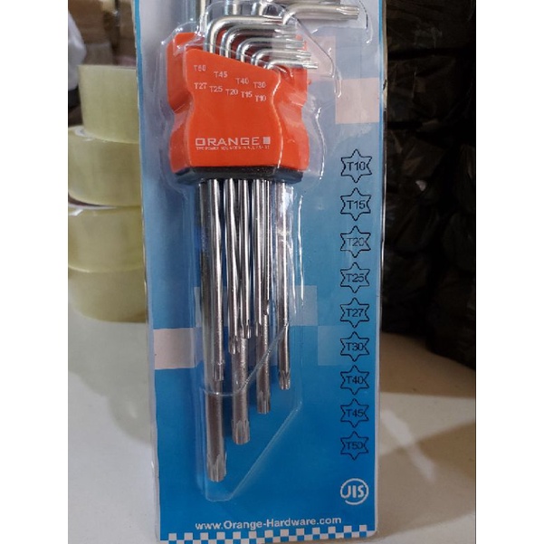 KUNCI L BINTANG PANJANG ORANGE STAR KEY EXTRA LONG SET 9 PCS ORANGE