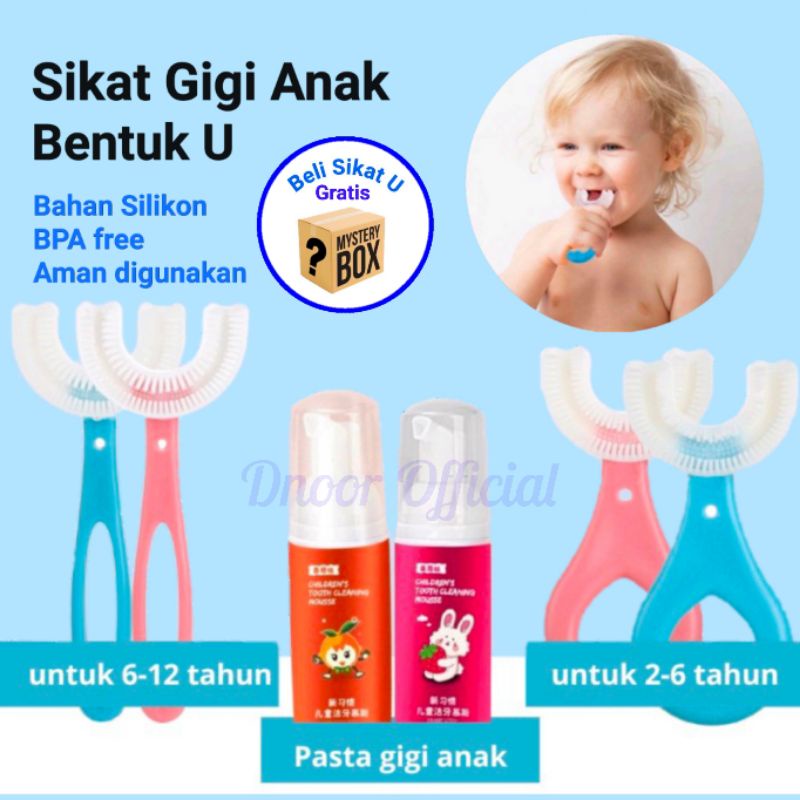 Sikat Gigi Anak Bentuk U Bahan Silikon dan Pasta Gigi Foam Anak Rasa Jeruk Strawberry ToothBrushBaby