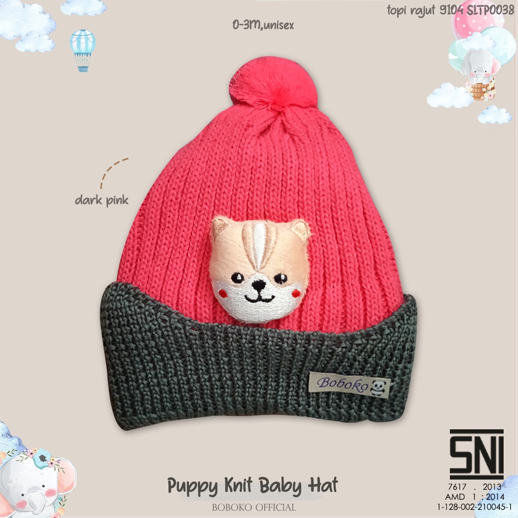 BOBOKO Topi Bayi Rajut Puppy Knit Baby Hat 0-4 bulan