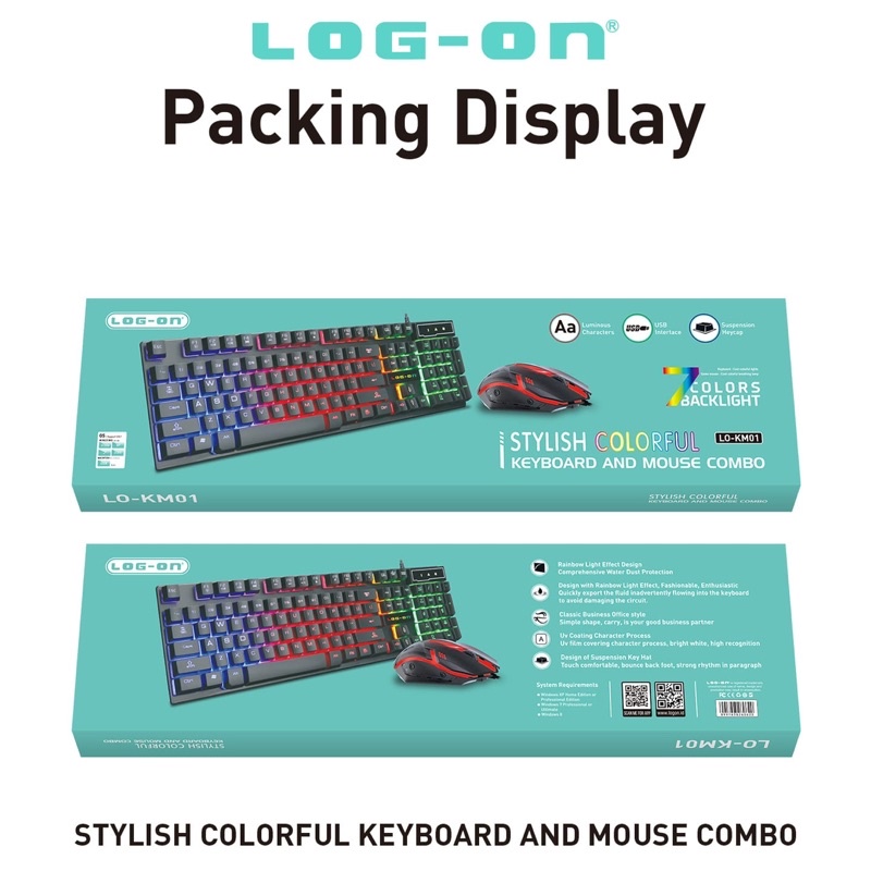 KEYBOARD + MOUSE GAMING LOG ON LO-KM01 USB CABLE 1 SET