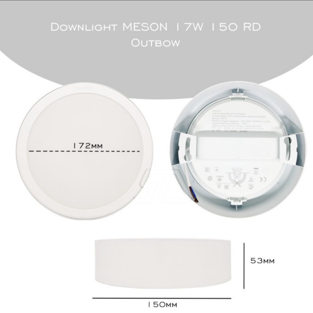 Lampu Downlight Philips Outbow LED Meson 17W 24W 59472 D150 GEN 3 Surface Mount 17 Waat untuk Plafon Dak Cor OB Ceiling Hias Teras Pilar SNI Original