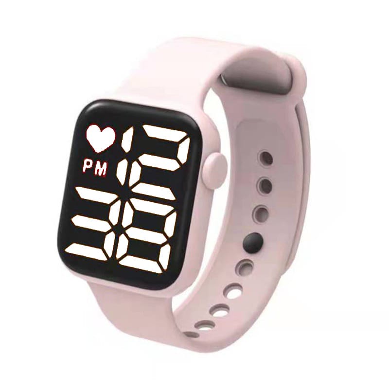 LDS J021 Jam Tangan Elektronik Fashion Rubber LED Digital Anti Air Termurah Import-LED PUTIH PINK