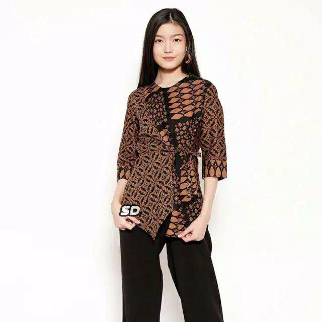 tey-17 Batik wanita ASJ SA HRB026 Kenongo Kemeja Tosca Pendek-G