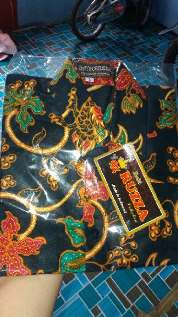 Ruzza Batik Anak Ukuran 0-15 Tahun Kemeja Motif Kembang Kamboja Sogan Kuning Baju Laki-laki