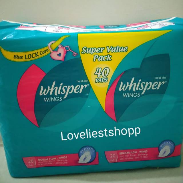 Pembalut Whisper reguler flow wings 23cm isi 40 original ori 100% sanitary pads