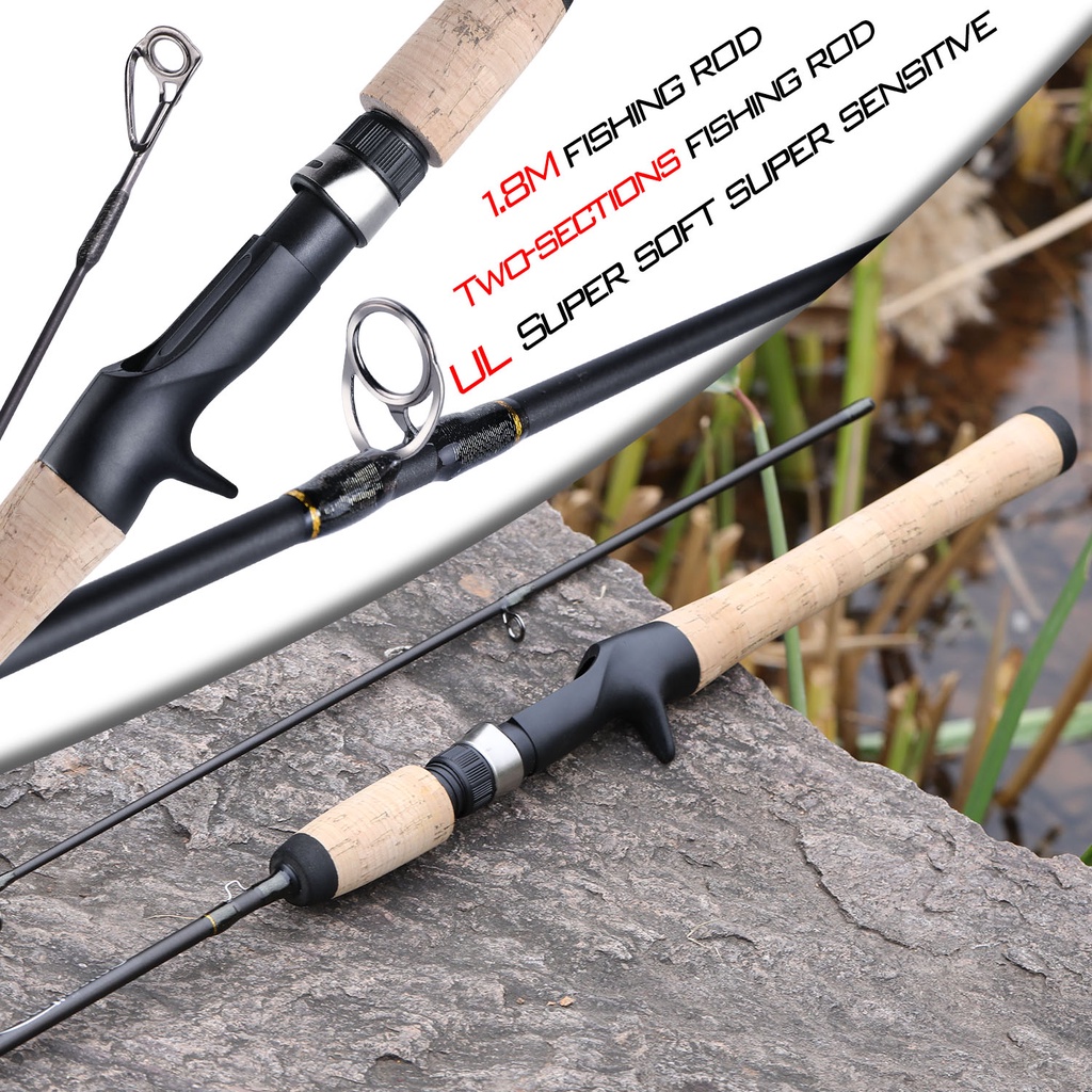 ULTRALIGHT Serat Karbon Spinning Casting Spinning Rod UL Power Light 2 Bagian 1.8 M Baitcasting Fishing Rod untuk Air Asin Air Tawar Sungai Danau Memancing Ikan Mas