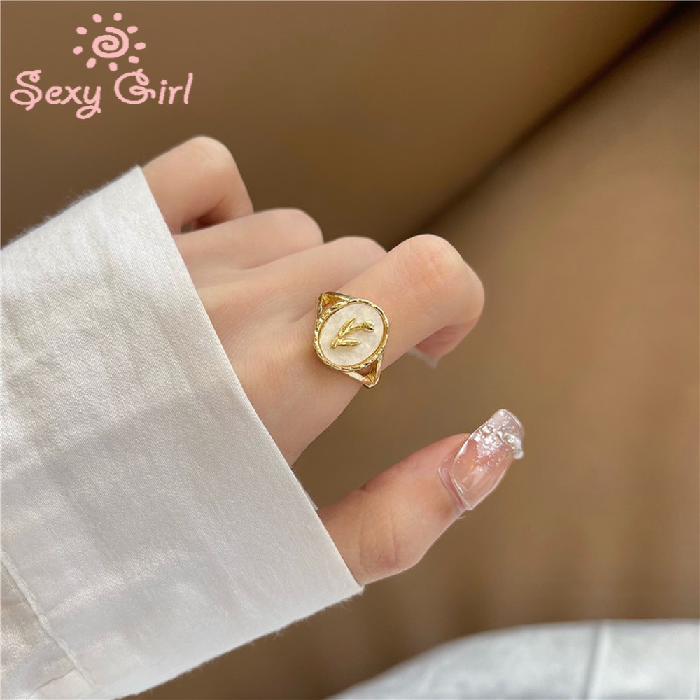 Vintage Acrylic Inlaid Tulip Flower Rings Female Index Finger Ring Ring Korea Sexy Girl Jewelry