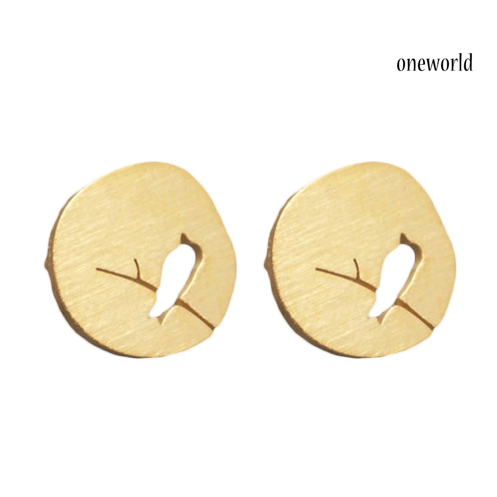 OW@ Cute Women Hollow Bird Branch Irregular Geometric Ear Stud Earrings Jewelry Gift