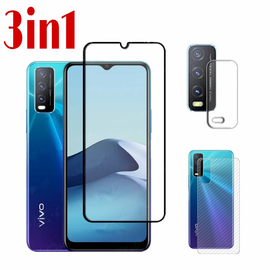 Paket 3 in 1 VIVO Y20 / Y20 2021 / Y20A / Y20i / Y20s / Y20s G / Y12s Tempered Glass Full Cover TG A