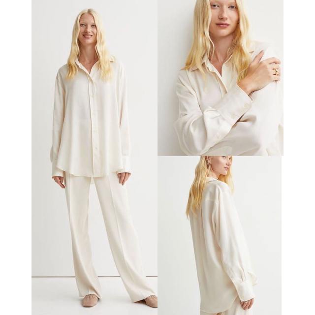 H&M Shirt with a Sheen / blouse original brand hnm- Broken White