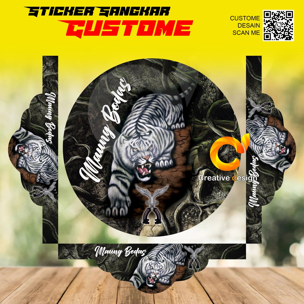 STICKER MURAI BATU MOTIF HARIMAU PUTIH MAUNG BODAS