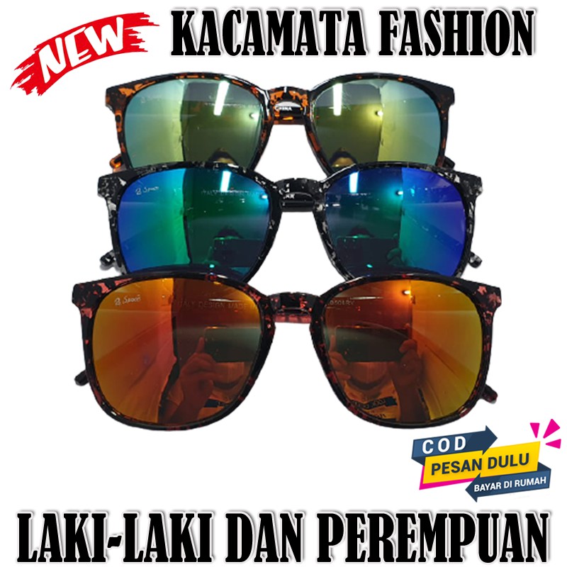 Kacamata Hitam Fashion Pria Wanita Lens Mirror Sunglasses Unisex Kaca mata gaya Anti UV Berkendara